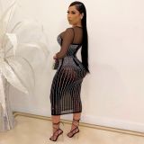 Hot Rhinestone Long Sleeve Slim Nightclub Dress NY-2198