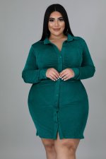 Plus Size Solid Long Sleeve Slim Shirt Dress OSM-7005