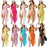 Sexy Weave Tassel Hollow Out Beach Dress OSM-4065