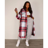 Plaid Full Sleeve Buttons Long Coat ASL-6525