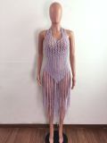 Sexy Weave Tassel Hollow Out Beach Dress OSM-4065