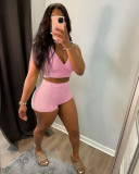 Solid V Neck Sleeveless Two Piece Shorts Set ANDF-0501