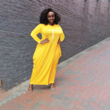 Plus Size Letter Print Long Sleeve Loose Maxi Dress HNIF-008