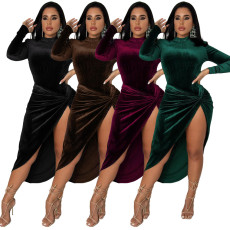 Velvet Long Sleeve Bodysuit+Knotted Midi Skirt 2 Piece Sets ASL-6526