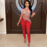 Sexy Hot Drilling Mesh See Through One Shoulder Jumpsuit SH-390212