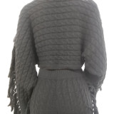 Solid Knitted Tassel Long Sleeve Sweater Pants Sets TR-1186
