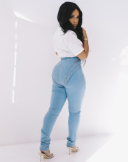 Denim High Waist Zipper Skinny Jeans Pants LX-5009