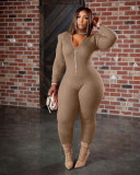 Plus Size Hooded Knitted Long Sleeve Jumpsuit TK-6207-1