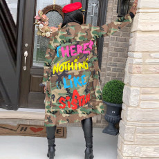 Plus Size Camo Print Full Sleeve Long Coat SH-390237