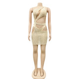 Sexy Hot Drilling One Shoulder Hollow Night Club Dress BY-5283