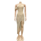 Sexy Hot Drilling Off Shoulder Irregular Long Club Dress BY-5046