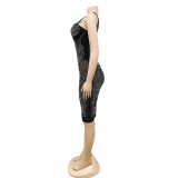Sexy Hot Drilling Mesh Spaghetti Strap Night Club Dress BY-5380