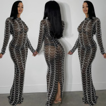 Hot Drilling Mesh Sexy Long Club Dress BY-5351