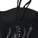 Sexy Hot Drilling Mesh Spaghetti Strap Night Club Dress BY-5380