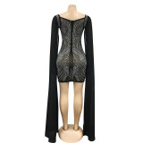 Sexy Hor Drilling Cloak Sleeve Club Dress BY-5332