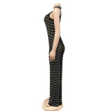 Sexy Hot Drilling See Through Backless Club Maxi Dress BY-5259