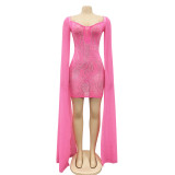 Sexy Hor Drilling Cloak Sleeve Club Dress BY-5332