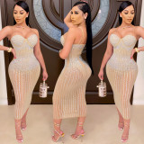 Plus Size Shiny Hot Drilling Spaghetti Strap Club Dress BY-3805