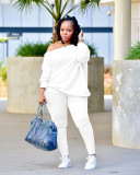 Plus Size Solid Long Sleeve Slashe Neck 2 Piece Sets BLX-8231-1