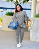 Plus Size Solid Long Sleeve Slashe Neck 2 Piece Sets BLX-8231-1