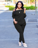Plus Size Solid Long Sleeve Slashe Neck 2 Piece Sets BLX-8231-1