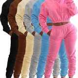 Solid Fleece Hoodies And Pants Two Piece Sets CH-8201
