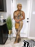 Snake Skin Print Deep V Sleeveless Sexy Jumpsuit HMS-5524