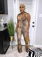Snake Skin Print Deep V Sleeveless Sexy Jumpsuit HMS-5524