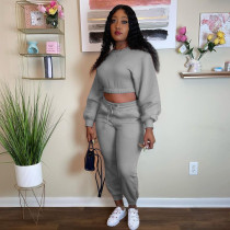 Solid Long Sleeve Casual Two Piece Pants Set MEM-88404