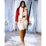 Winter Plush Patchwork Full Sleeve Wram Coat MDF-5295