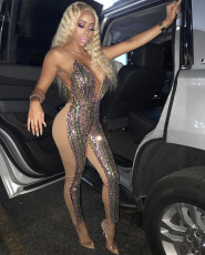 Sexy Sequin Deep V Neck Backless Bandage Jumpsuit ME-Q176