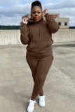 Plus Size Fleece Solid Hooded Two Piece Sets YS-8839
