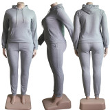 Plus Size Fleece Solid Hooded Two Piece Sets YS-8839