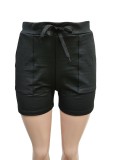 Solid Long Sleeve Top And Shorts Two Piece Sets MEM-88409
