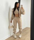 Solid Fleece Zipper Hoodie+Tank Top+Pants 3 Piece Sets TK-6209