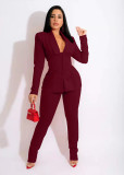 Solid Full Sleeve Blazer  Coat And Pants 2 Piece Suits (With Belt) TK-62010