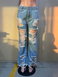 Plus Size Denim Ripped Hole Loose Jeans OLYF-6081