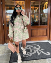 Camo Print Hooded Long Sleeve Casual Mini Dress JZHF-8090