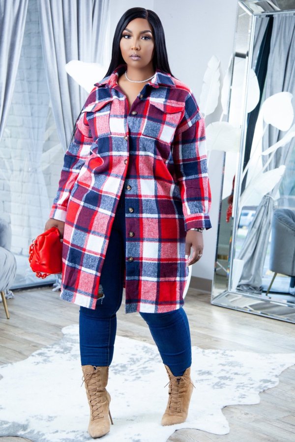 Classic Plaid Print Full Sleeve Long Coat XYF-9121