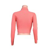 Solid Long Sleeve Zipper Crop Top JZHF-8007