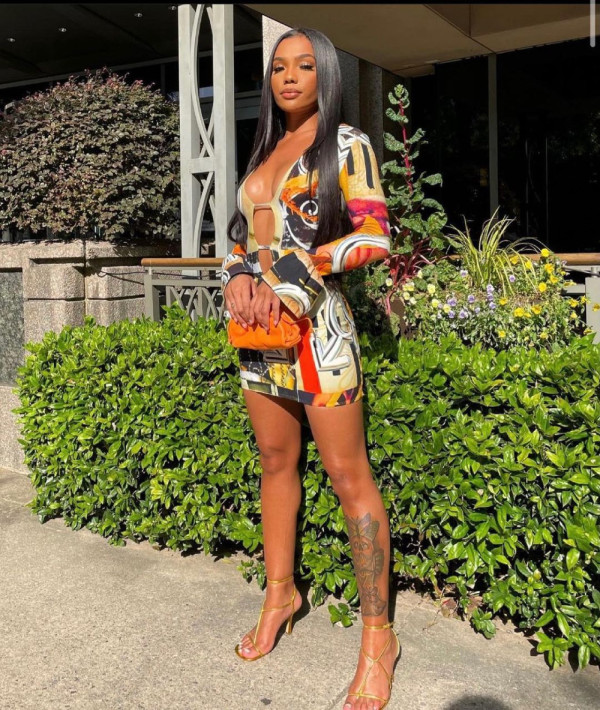 Sexy Printed Hollow Out Flare Sleeve Mini Dress JZHF-8099