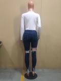 Plus Size Denim Ripped Hole Skinny Jeans Pants OD-8458