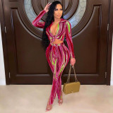 Casual Printed Blouse Top And Pants 2 Piece Sets MDF-5279