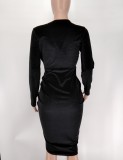 Sexy Velour V Neck Drawstring Bodycon Dress XMY-9342