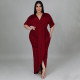 Plus Size V Neck Irregular Short Sleeve Maxi Dress NNWF-7420