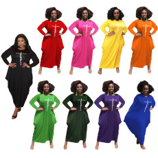 Plus Size Letter Print Long Sleeve Loose Maxi Dress HNIF-008