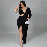 Plus Size Sexy One Shoulder Hollow Maxi Dress NNWF-7424