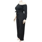 Plus Size One Shoulder Long Sleeve Sashes Jumpsuit NNWF-7089