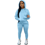 Casual Solid Fleece Hoodie 2 Piece Pants Set FSL-F175