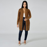 Solid Knitted Midi Length Sweater Cardigan FSXF-F335
